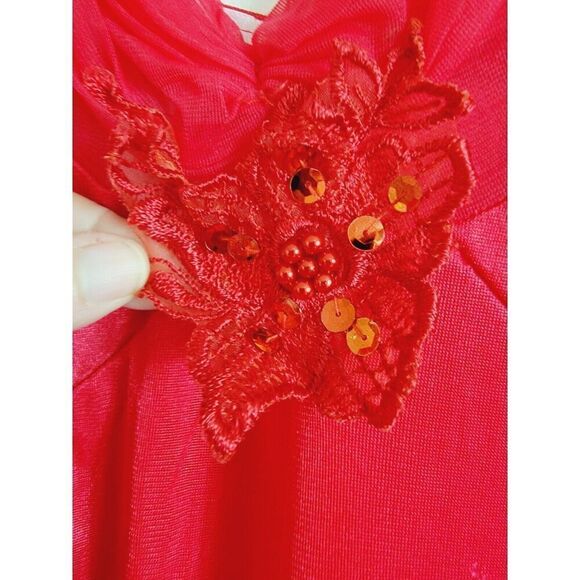 Cachet Lingerie M Long Satin & Lace Gown Negligee Red Vintage Beaded 1980's - Picture 3 of 8